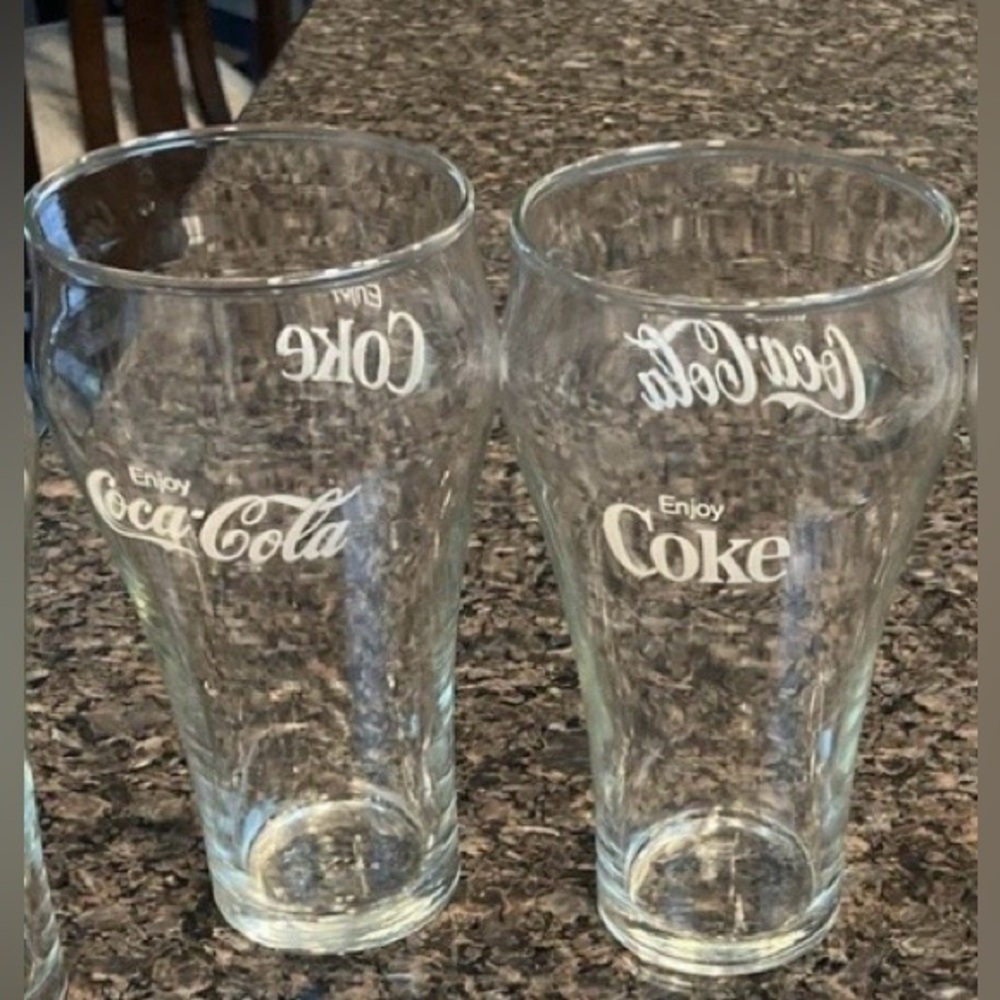 Vintage 1970s Enjoy Coca Cola Clear Drink Glasses 6” Tall 12oz Set of 2